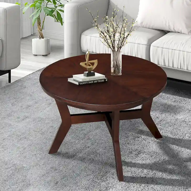 32inch Wood Round Coffee Table for Living Room,Mid Century Farmhouse Circle Wooden Coffee Tables for Apartment, Easy Assembly