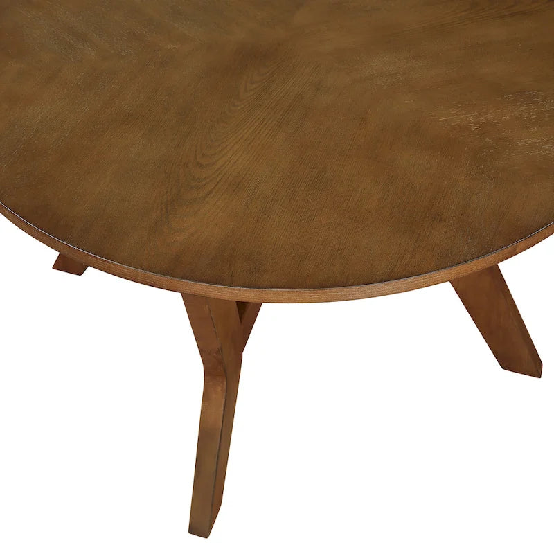32inch Wood Round Coffee Table for Living Room,Mid Century Farmhouse Circle Wooden Coffee Tables for Apartment, Easy Assembly