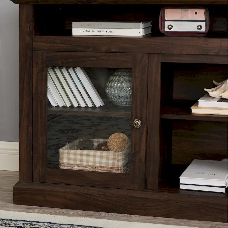 Modern TV Stand Media Stand Modern Entertainment Console for TV Up to 65 with Glass Door Open and Closed Storage Space