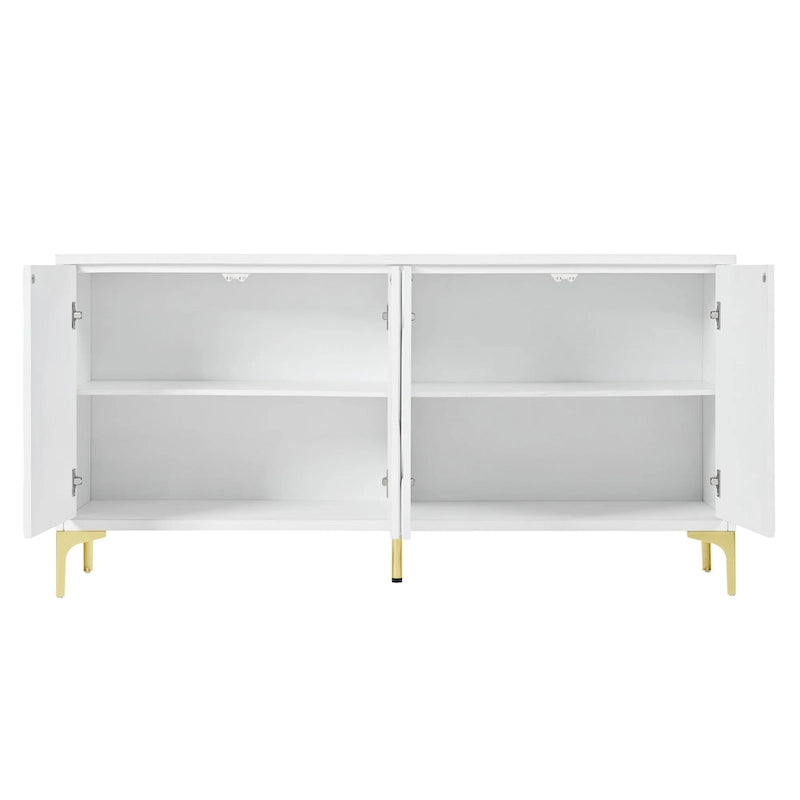 Creative carved 4-door Sideboard Handleless Press-to-Open Design Buffet Cabinet for Dining Room,Living Room, Bedroom, Hallway