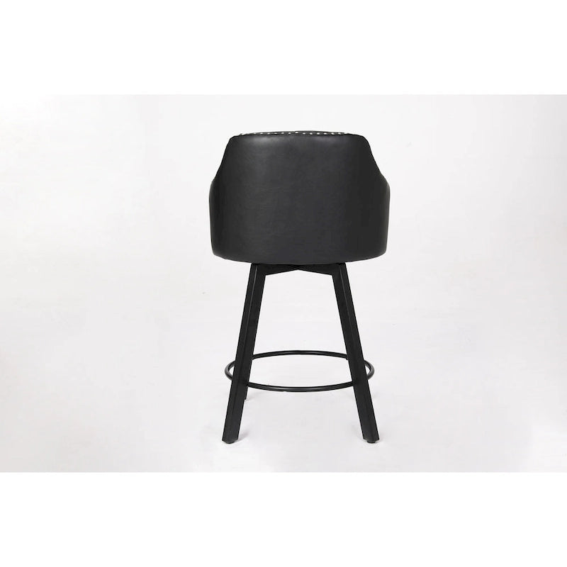 Vintage Set of 2 Swivel Bar Stools with Button-Tufted Backrest, Nailhead Trim, Metal Legs for Kitchen Island Dining Room Bar