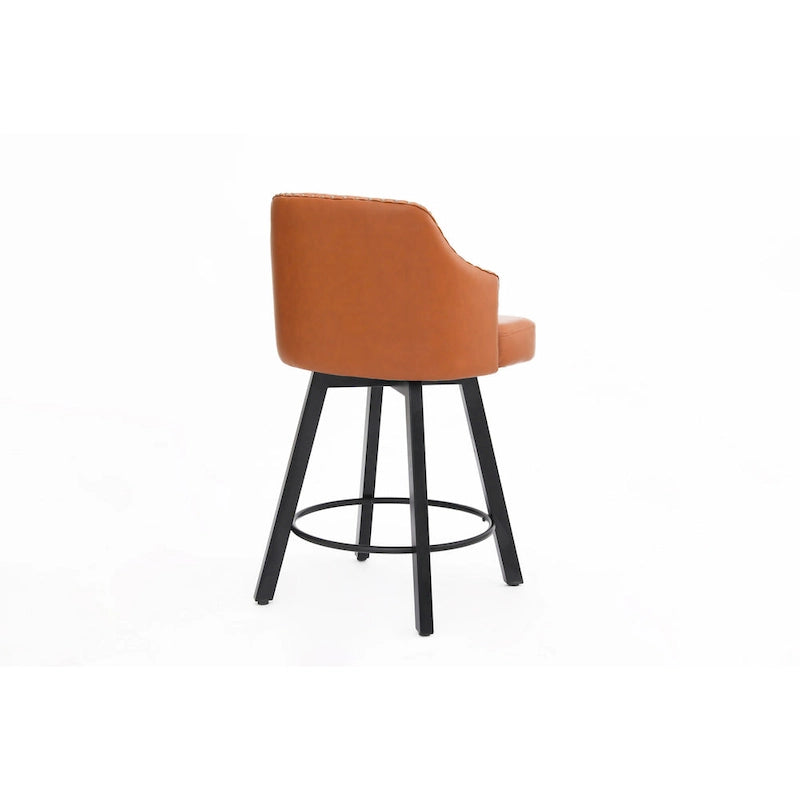 Vintage Set of 2 Swivel Bar Stools with Button-Tufted Backrest, Nailhead Trim, Metal Legs for Kitchen Island Dining Room Bar