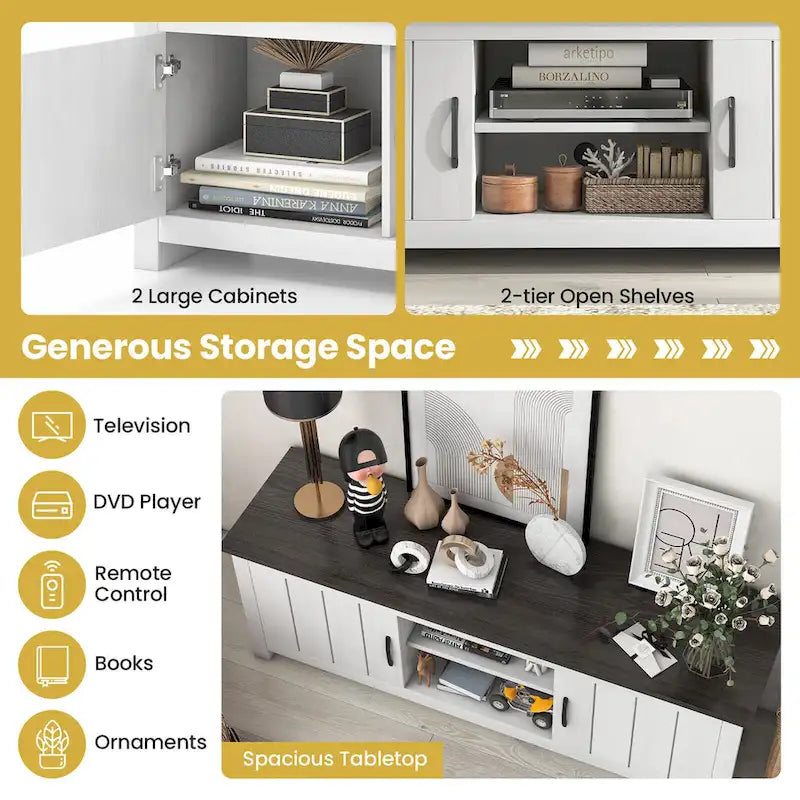 Farmhouse TV Stand for TVs up to 65 Media Console Center w/