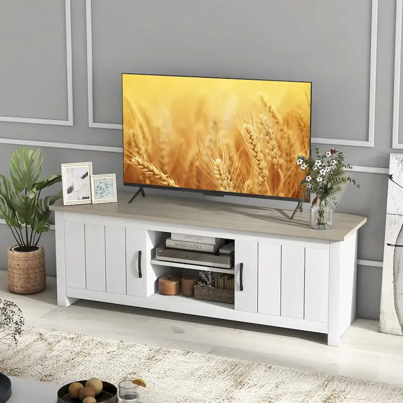 Farmhouse TV Stand for TVs up to 65 Media Console Center w/