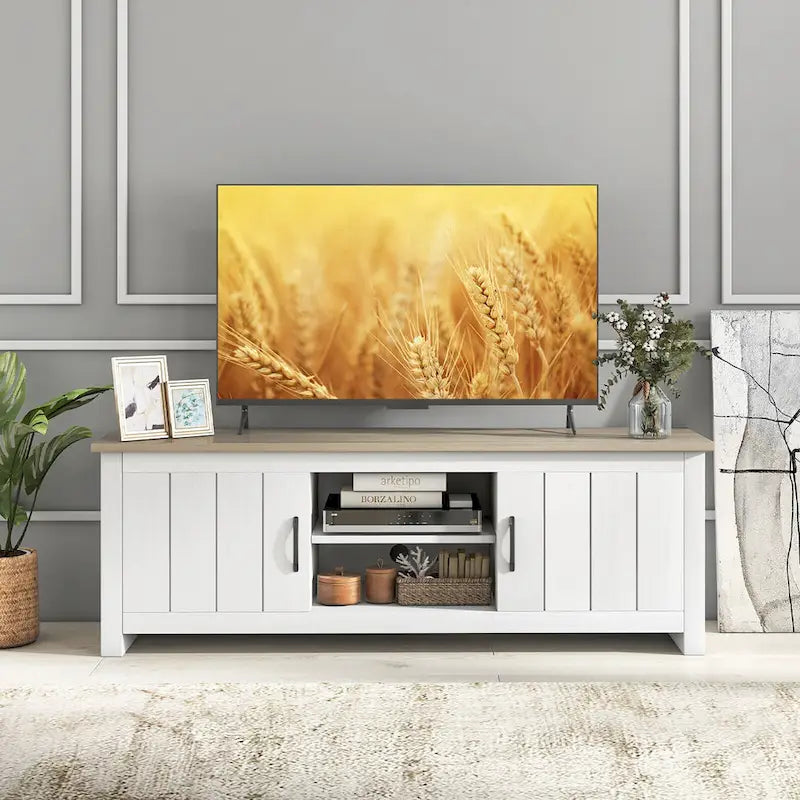 Farmhouse TV Stand for TVs up to 65 Media Console Center w/