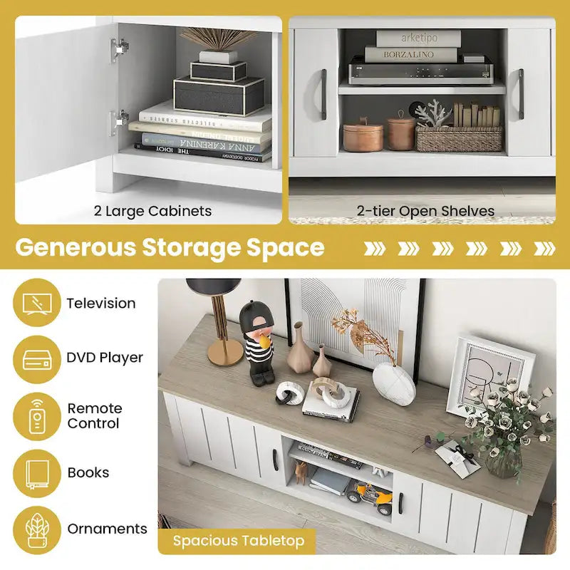 Farmhouse TV Stand for TVs up to 65 Media Console Center w/