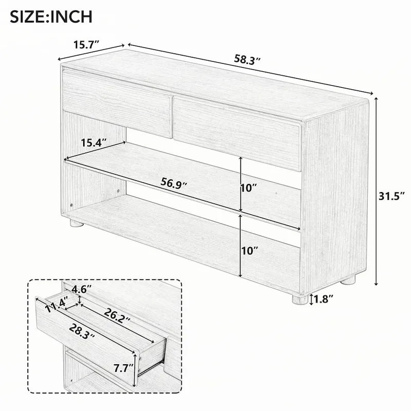 Console Table with Drawers and Shelves for Entryway