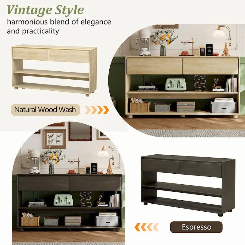 Console Table with Drawers and Shelves for Entryway
