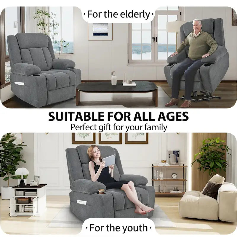 Snowflake Velvet Fabric Power Lift Recliner w/Extended Footrest