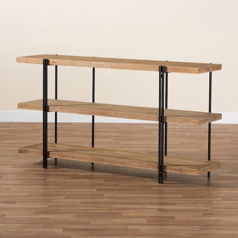 Tarah Brown Finished Wood and Black Finished Metal Console Table