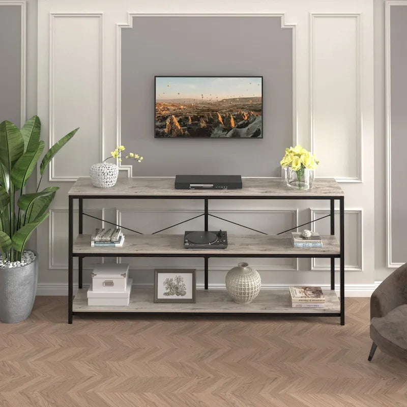 55 Sofa Console Table Narrow Long Console Entryway Table with Storage Shelf TV Stand