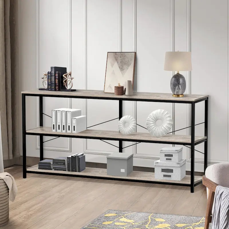 55 Sofa Console Table Narrow Long Console Entryway Table with Storage Shelf TV Stand