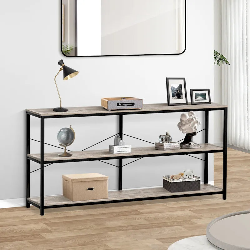 55 Sofa Console Table Narrow Long Console Entryway Table with Storage Shelf TV Stand