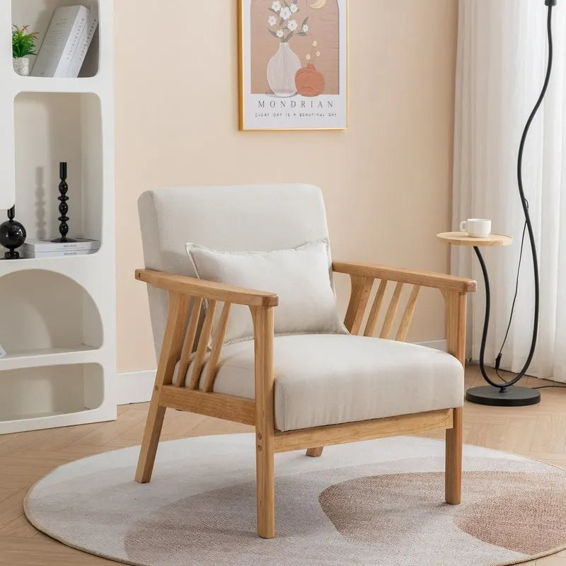 Mid Century Boucle Uplostered Soild Wood Accent Armchair with Pillow