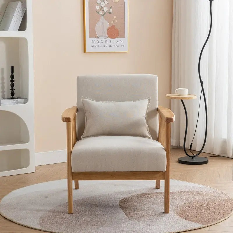 Mid Century Boucle Uplostered Soild Wood Accent Armchair with Pillow