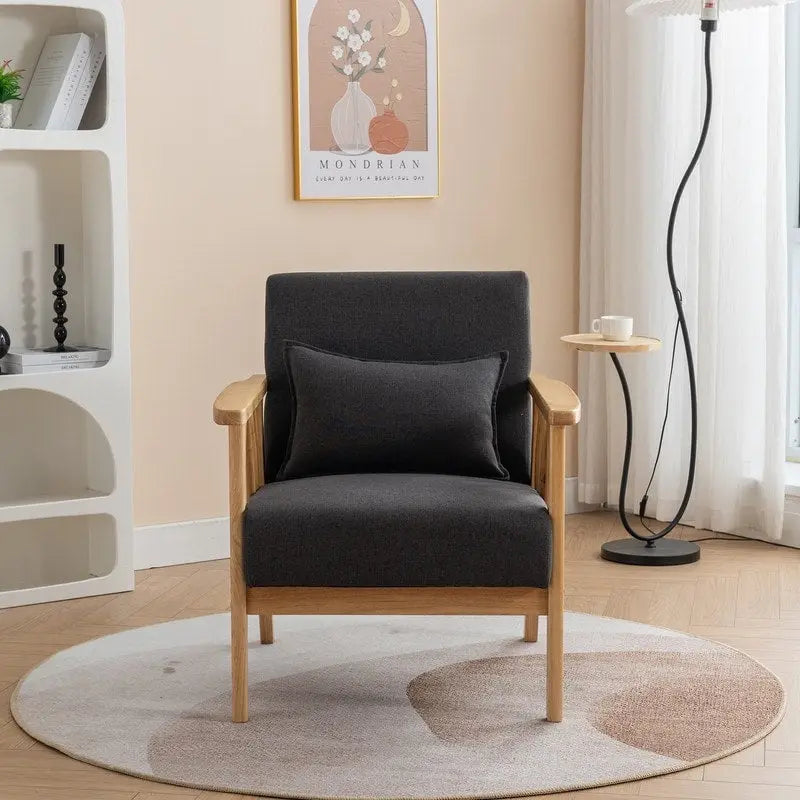 Mid Century Boucle Uplostered Soild Wood Accent Armchair with Pillow