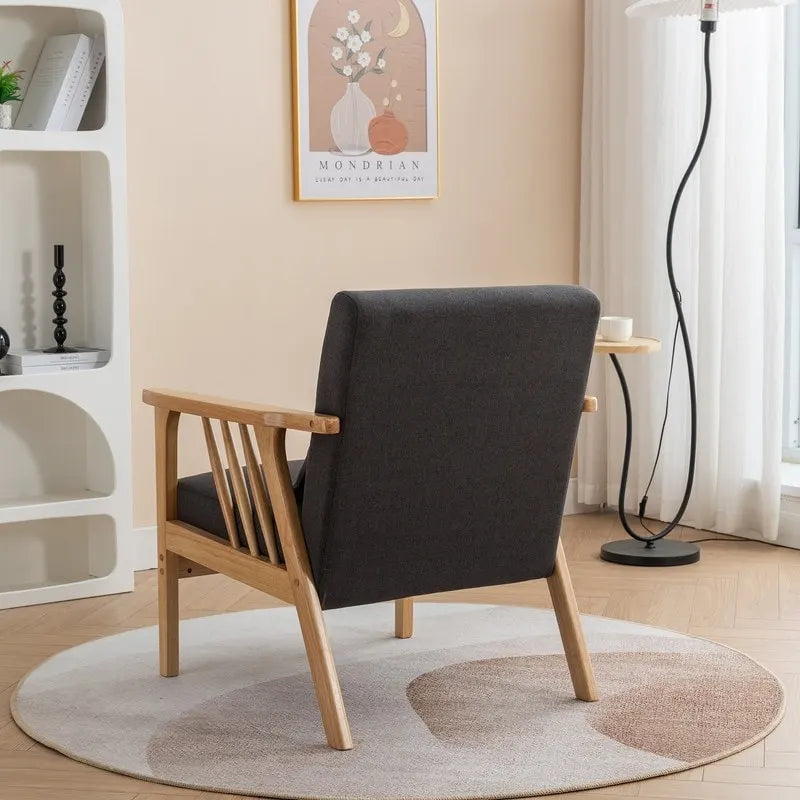 Mid Century Boucle Uplostered Soild Wood Accent Armchair with Pillow