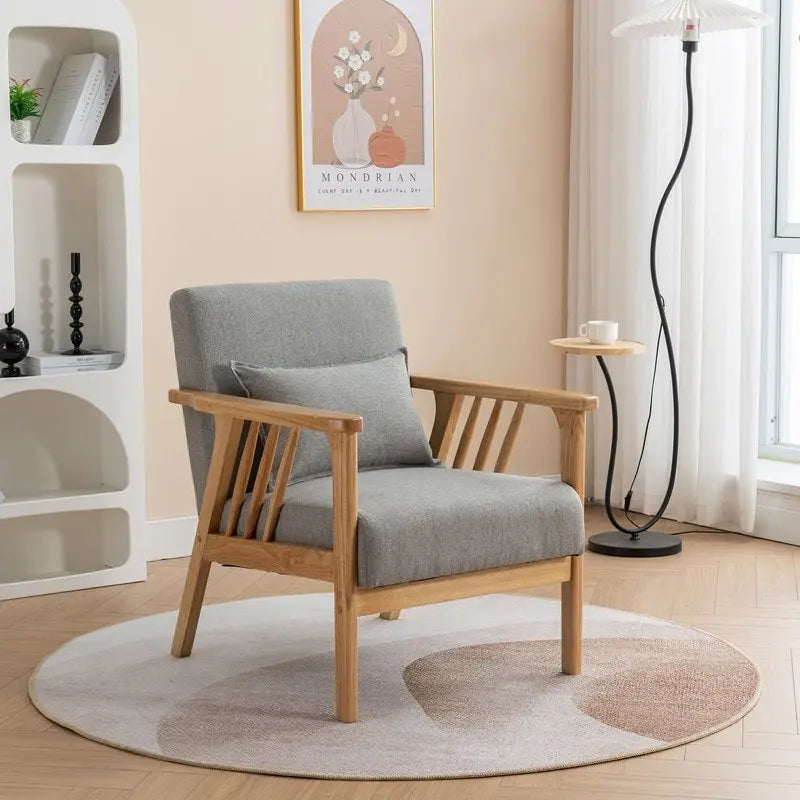 Mid Century Boucle Uplostered Soild Wood Accent Armchair with Pillow