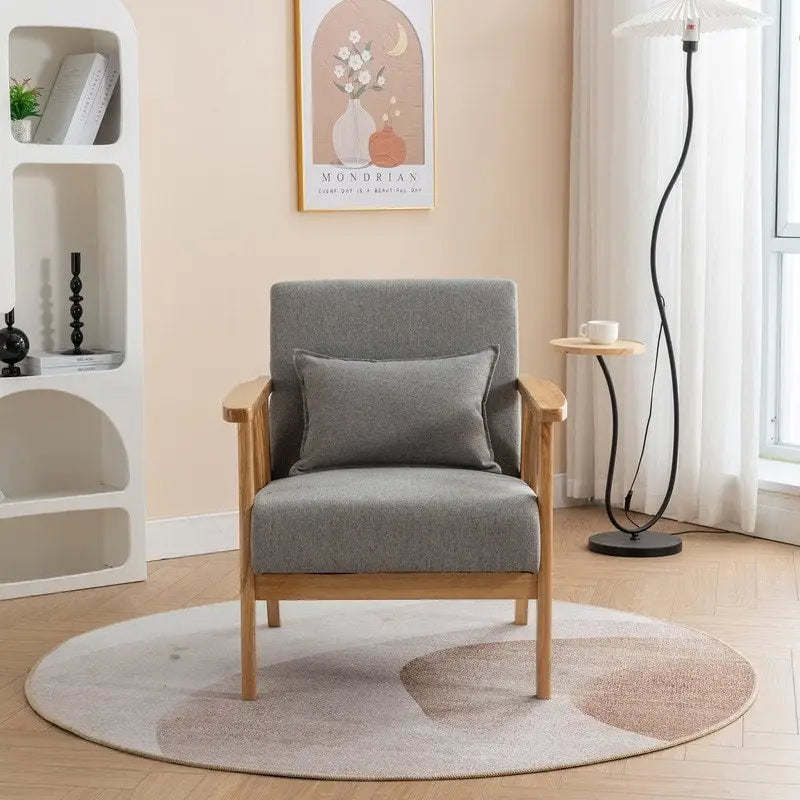 Mid Century Boucle Uplostered Soild Wood Accent Armchair with Pillow