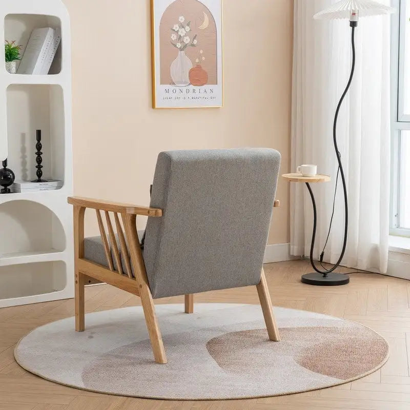 Mid Century Boucle Uplostered Soild Wood Accent Armchair with Pillow