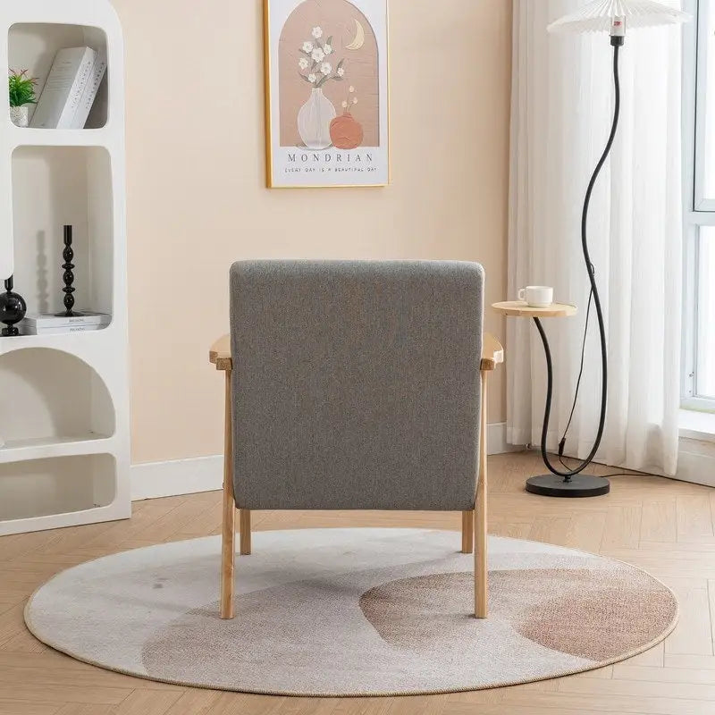 Mid Century Boucle Uplostered Soild Wood Accent Armchair with Pillow
