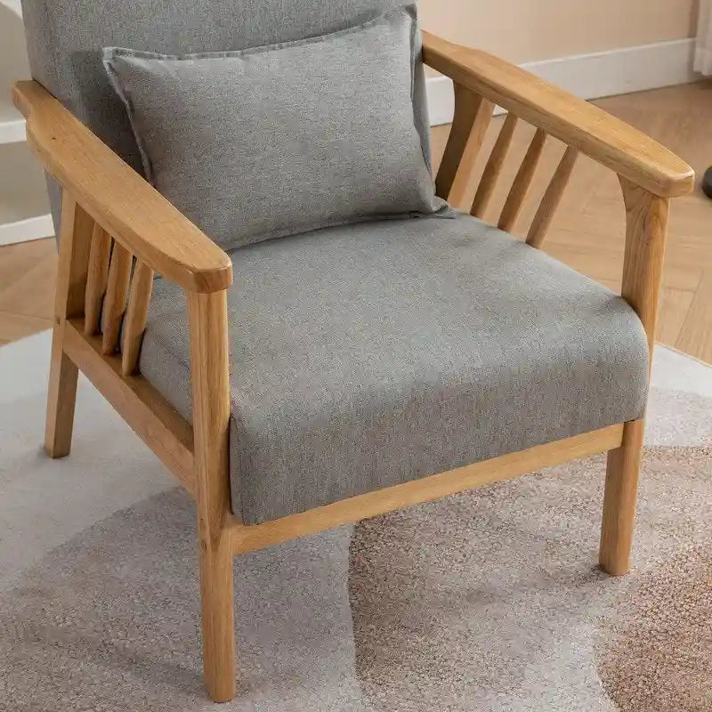 Mid Century Boucle Uplostered Soild Wood Accent Armchair with Pillow