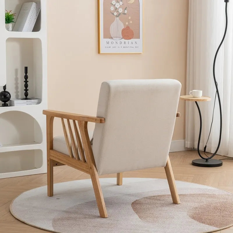 Mid Century Boucle Uplostered Soild Wood Accent Armchair with Pillow