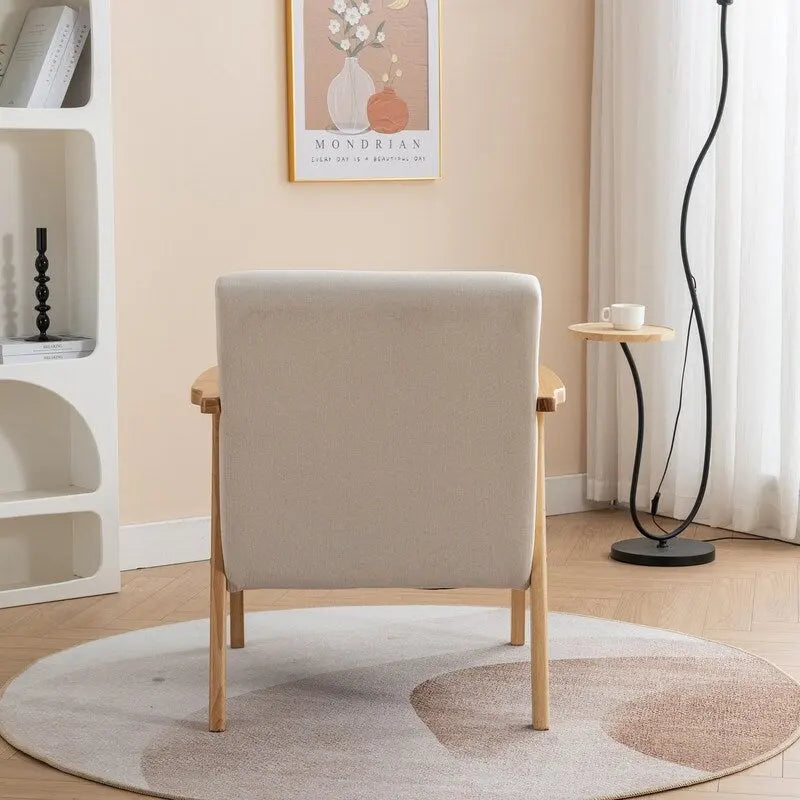 Mid Century Boucle Uplostered Soild Wood Accent Armchair with Pillow