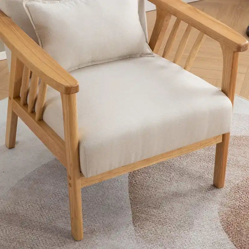 Mid Century Boucle Uplostered Soild Wood Accent Armchair with Pillow