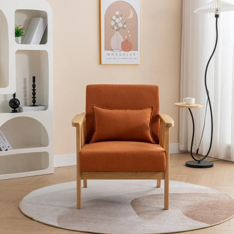 Mid Century Boucle Uplostered Soild Wood Accent Armchair with Pillow