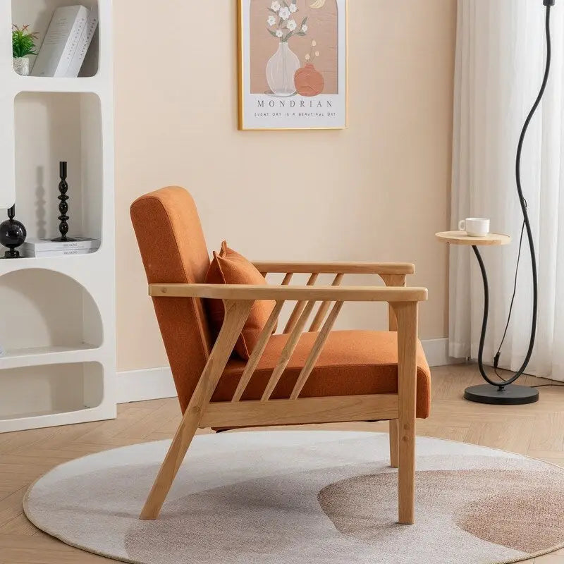 Mid Century Boucle Uplostered Soild Wood Accent Armchair with Pillow