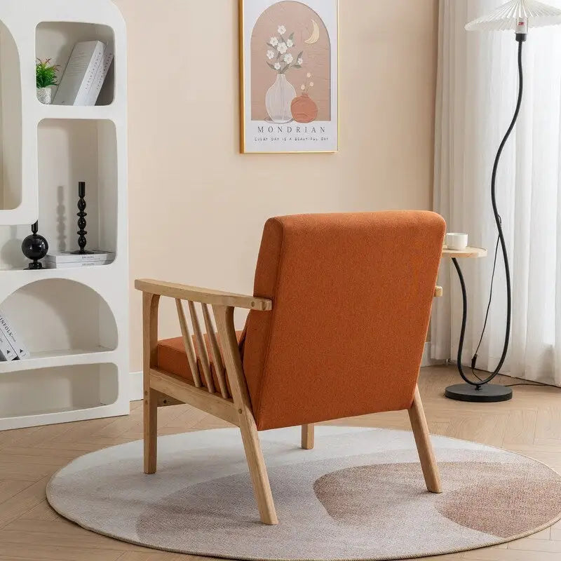 Mid Century Boucle Uplostered Soild Wood Accent Armchair with Pillow
