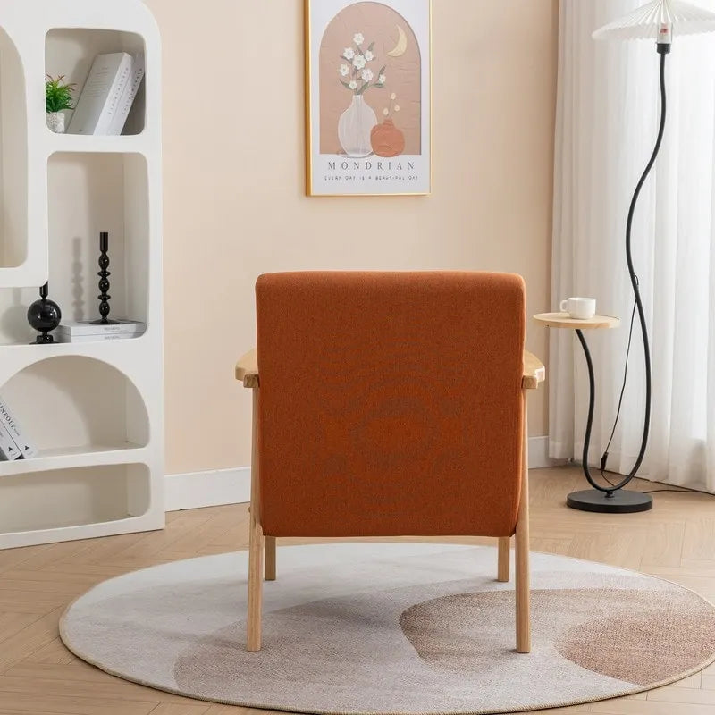 Mid Century Boucle Uplostered Soild Wood Accent Armchair with Pillow