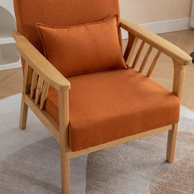 Mid Century Boucle Uplostered Soild Wood Accent Armchair with Pillow