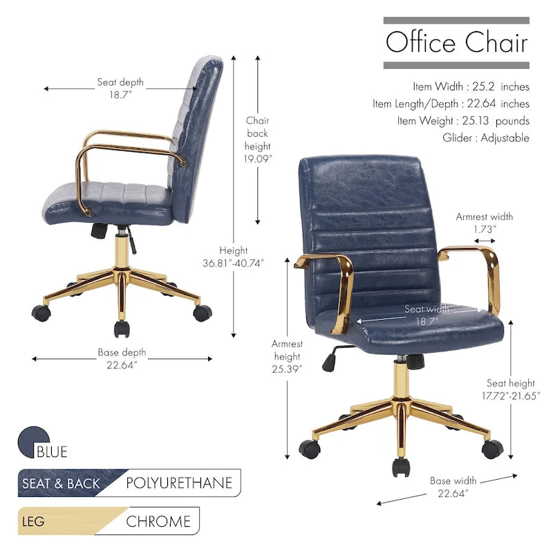 Franco Swivel Office Chair, PU Leather, Roller Wheels