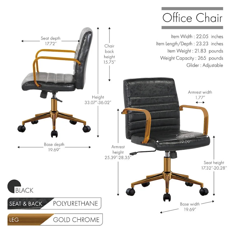 Franco Swivel Office Chair, PU Leather, Roller Wheels