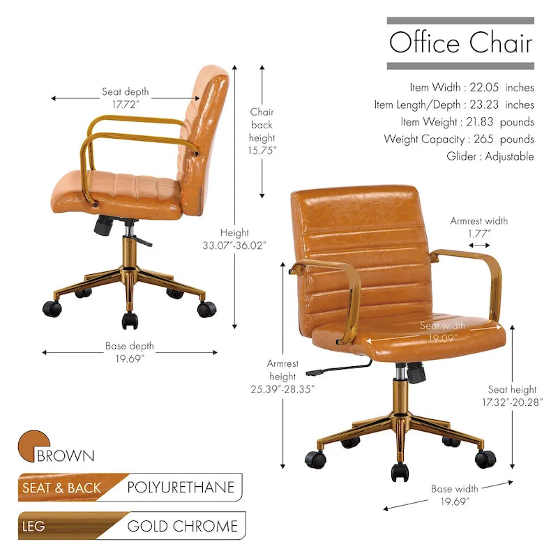 Franco Swivel Office Chair, PU Leather, Roller Wheels