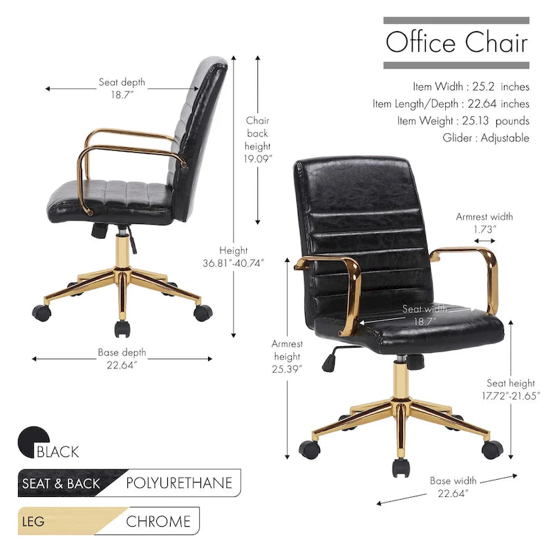 Franco Swivel Office Chair, PU Leather, Roller Wheels