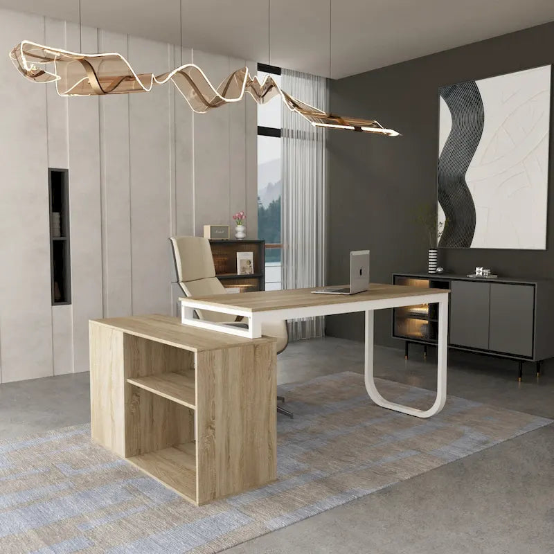 55-inch L Shaped Office Computer Desk w/ Drawers, Wood