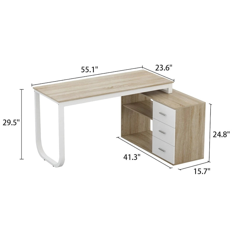 55-inch L Shaped Office Computer Desk w/ Drawers, Wood
