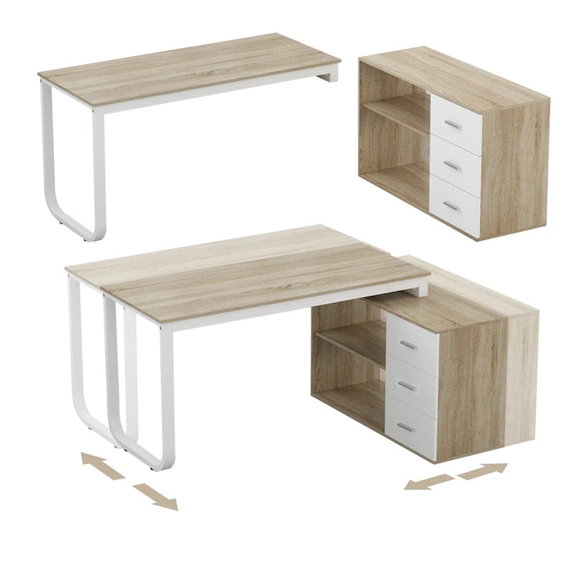 55-inch L Shaped Office Computer Desk w/ Drawers, Wood