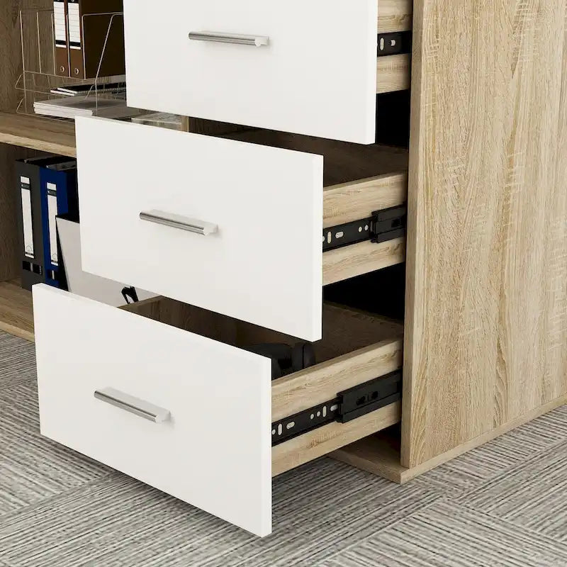 55-inch L Shaped Office Computer Desk w/ Drawers, Wood