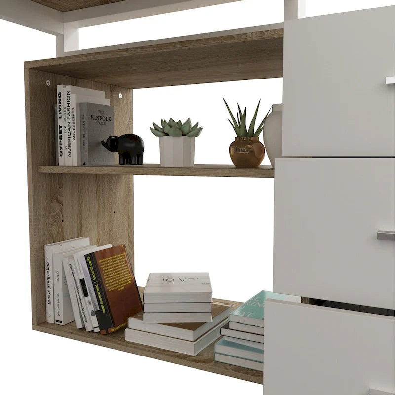 55-inch L Shaped Office Computer Desk w/ Drawers, Wood