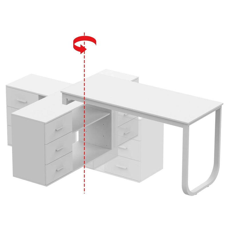 55-inch L Shaped Office Computer Desk w/ Drawers, Wood