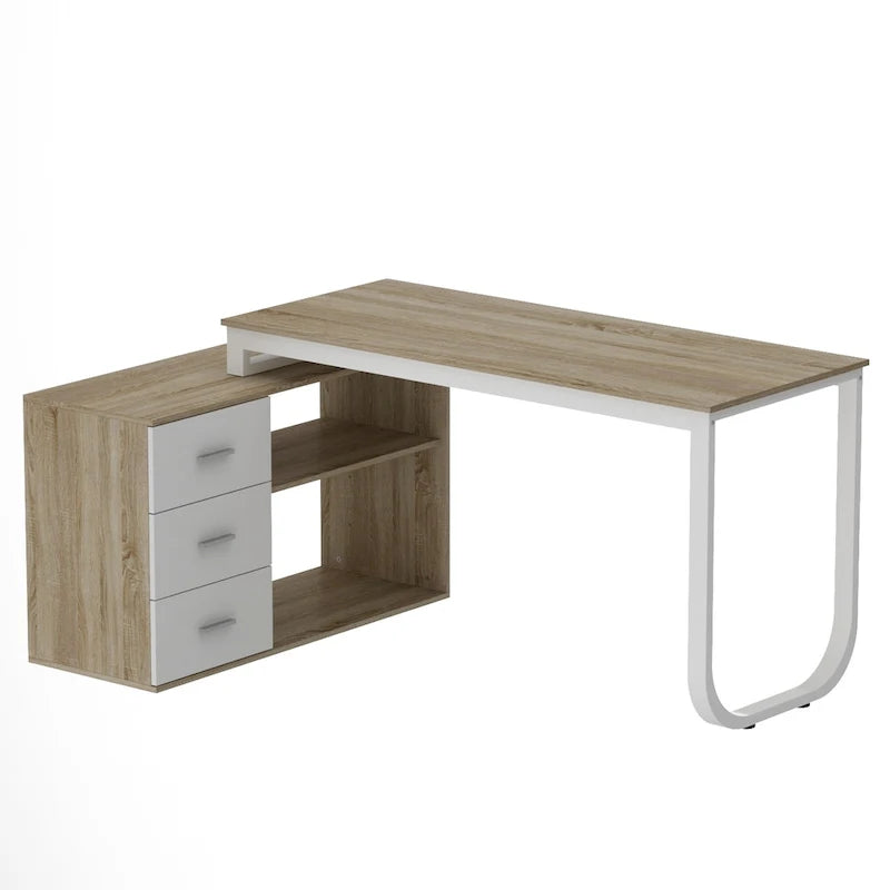 55-inch L Shaped Office Computer Desk w/ Drawers, Wood