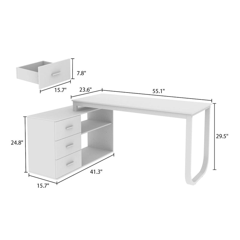 55-inch L Shaped Office Computer Desk w/ Drawers, Wood