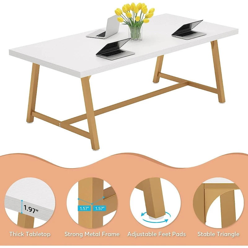 6FT Rectangle Conference Table, 70.9L Meeting Table for 6 People