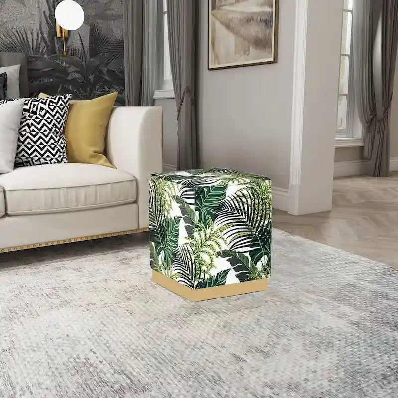 Square Velvet Ottoman Upholstered Stool Vanity Gold Plating Base