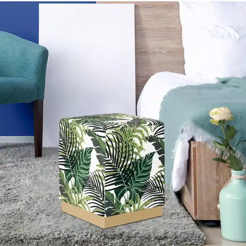 Square Velvet Ottoman Upholstered Stool Vanity Gold Plating Base