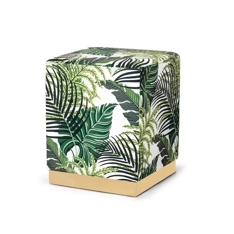 Square Velvet Ottoman Upholstered Stool Vanity Gold Plating Base